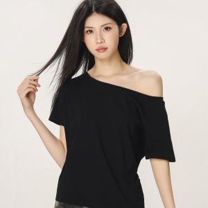 American Style Slouchy Loose Short Sleeve T-shirt for Women - Summer Off-Shoulder Casual Top, Beer Team Captain Design