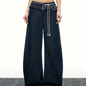American-Style Spicy Girl Ruffled Wide-Leg Jeans - Curved Blade Design, Loose Fit, Spring/Summer Fashion, Trendy Casual Pants