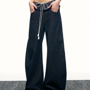American-Style Spicy Girl Ruffled Wide-Leg Jeans - Curved Blade Design, Loose Fit, Spring/Summer Fashion, Trendy Casual Pants
