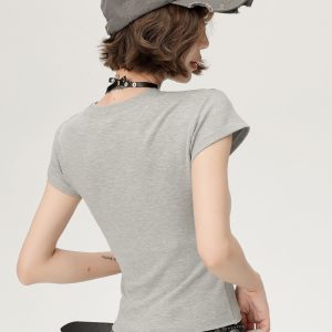 American-Style Spicy Girl Short Sleeve T-Shirt for Women - Summer Basic Round Neck Slim Fit Solid Color Top