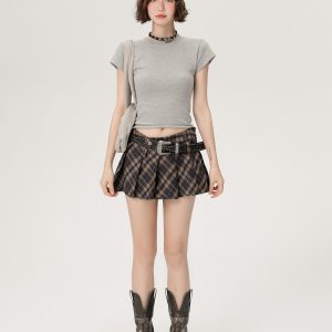 American-Style Spicy Girl Short Sleeve T-Shirt for Women - Summer Basic Round Neck Slim Fit Solid Color Top