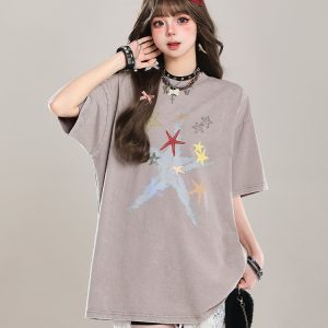 American Style Star Short-Sleeve T-Shirt for Girls - Unique Summer Casual Loose Fit Half-Sleeve Top