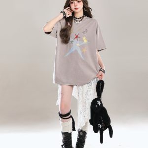American Style Star Short-Sleeve T-Shirt for Girls - Unique Summer Casual Loose Fit Half-Sleeve Top