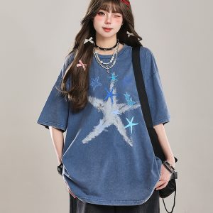 American Style Star Short-Sleeve T-Shirt for Girls - Unique Summer Casual Loose Fit Half-Sleeve Top