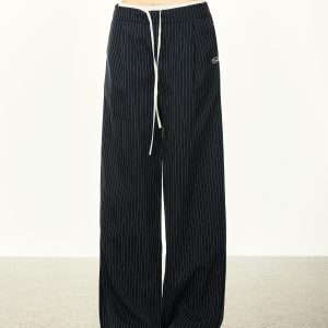 American-Style Striped Faux Two-Piece Suit Pants for Women - Loose Wide-Leg Casual Trousers for Spring and Autumn Fashion