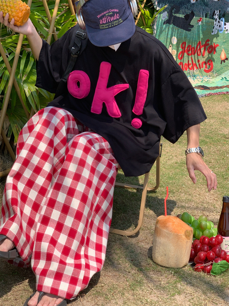 American Vintage 3D OK Letter Short Sleeve T-Shirt for Men and Women - Summer Loose Fit Versatile Couple Tee American Vintage 3D OK Letter Short Sleeve T-Shirt for Men and Women - Summer Loose Fit Versatile Couple Tee