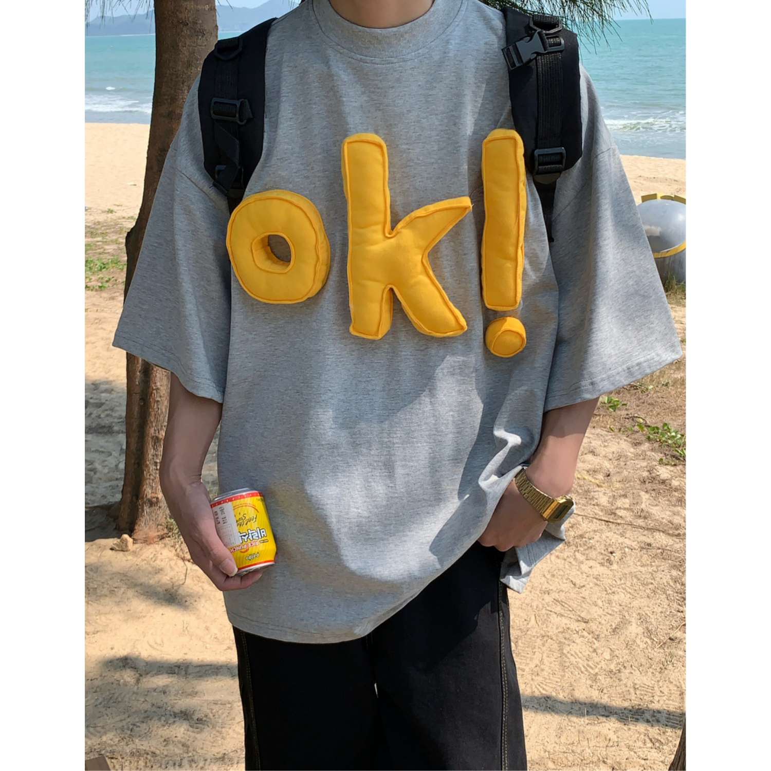 American Vintage 3D OK Letter Short Sleeve T-Shirt for Men and Women - Summer Loose Fit Versatile Couple Tee American Vintage 3D OK Letter Short Sleeve T-Shirt for Men and Women - Summer Loose Fit Versatile Couple Tee