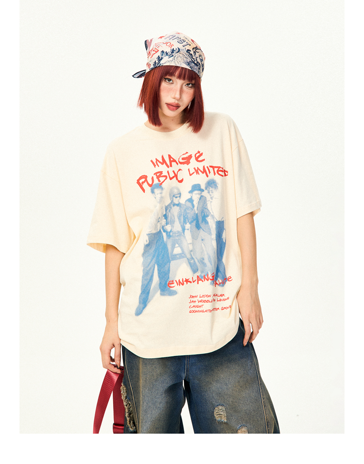 American Vintage Character Print Short Sleeve T-Shirt for Women - Casual Loose Summer Top, Retro 90s Style American Vintage Character Print Short Sleeve T-Shirt for Women - Casual Loose Summer Top, Retro 90s Style