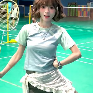 American Vintage Color-Blocked Jersey T-Shirt for Women, Summer Raglan Short Sleeve College Style Sporty Top