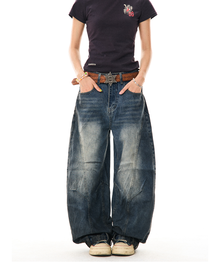 American Vintage Contrast Stitch Deconstructed Denim Pants for Women - Stylish Casual Wide-Leg Trousers, Y2K Fashion, Versatile Fit American Vintage Contrast Stitch Deconstructed Denim Pants for Women - Stylish Casual Wide-Leg Trousers, Y2K Fashion, Versatile Fit