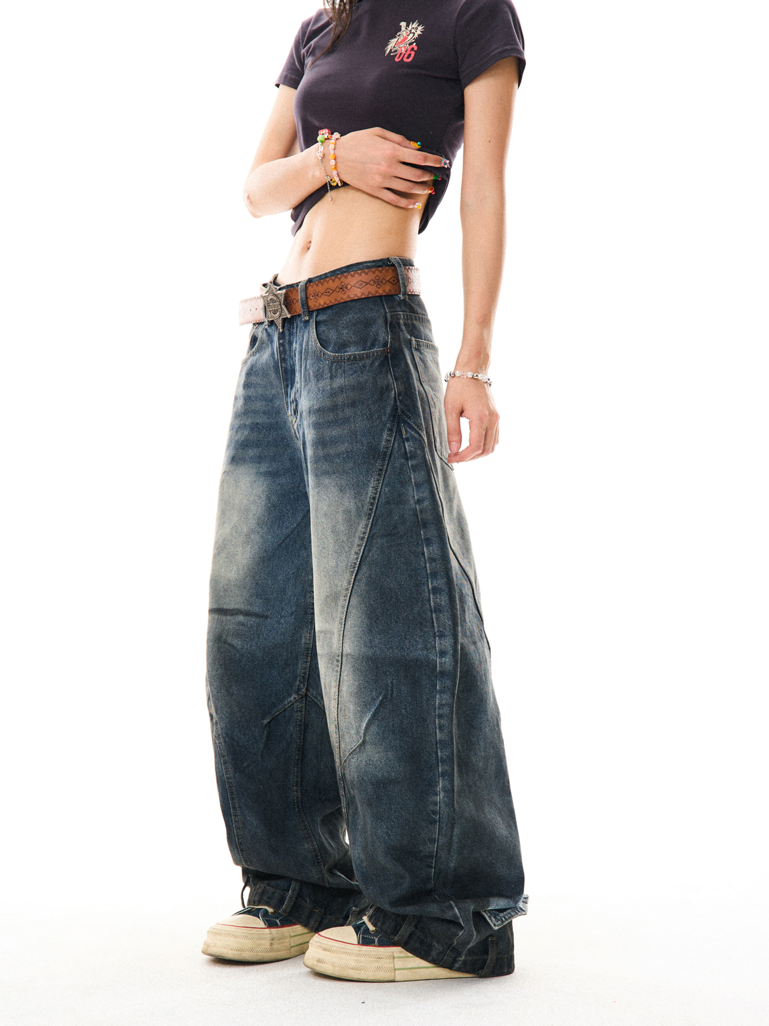 American Vintage Contrast Stitch Deconstructed Denim Pants for Women - Stylish Casual Wide-Leg Trousers, Y2K Fashion, Versatile Fit American Vintage Contrast Stitch Deconstructed Denim Pants for Women - Stylish Casual Wide-Leg Trousers, Y2K Fashion, Versatile Fit