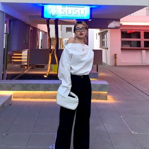 American Vintage Dark Blue Wide-Leg Jeans for Women - Loose Slim Straight Fit - 2025 Spring Fashion