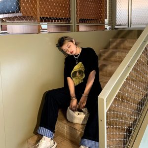 American Vintage Dark Blue Wide-Leg Jeans for Women - Loose Slim Straight Fit - 2025 Spring Fashion