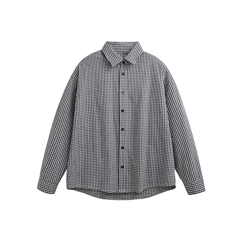 American Vintage Fine Check Long Sleeve Shirt - Unisex Casual Plaid Jacket for Spring and Autumn, Lazy Style Couple's Fashion