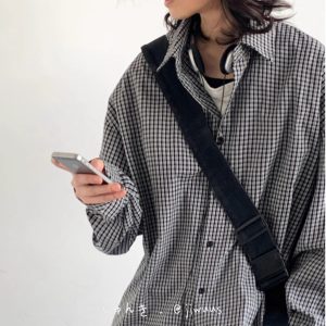 American Vintage Fine Check Long Sleeve Shirt - Unisex Casual Plaid Jacket for Spring and Autumn, Lazy Style Couple's Fashion