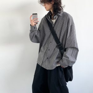 American Vintage Fine Check Long Sleeve Shirt - Unisex Casual Plaid Jacket for Spring and Autumn, Lazy Style Couple's Fashion