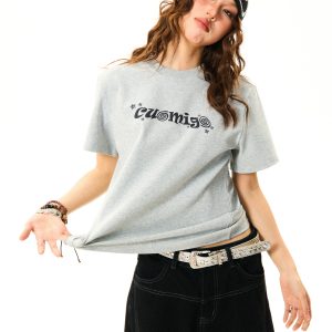 American Vintage Gray Short Sleeve T-Shirt for Women - Versatile Summer Casual Top with Cleanfit Design