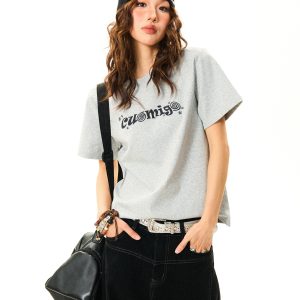 American Vintage Gray Short Sleeve T-Shirt for Women - Versatile Summer Casual Top with Cleanfit Design