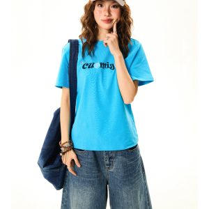 American Vintage Gray Short Sleeve T-Shirt for Women - Versatile Summer Casual Top with Cleanfit Design