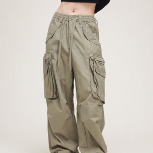American Vintage Lace-Up Stacked Cargo Pants for Men and Women | Unisex Straight Casual Style | Trendy 90s Inspired Fashion