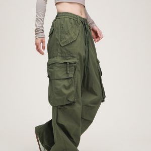 American Vintage Lace-Up Stacked Cargo Pants for Men and Women | Unisex Straight Casual Style | Trendy 90s Inspired Fashion