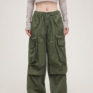 American Vintage Lace-Up Stacked Cargo Pants for Men and Women | Unisex Straight Casual Style | Trendy 90s Inspired Fashion