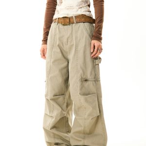 American Vintage Pleated Wide-Leg Work Pants for Women - Loose and Slimming Casual Style, Versatile Fashion Essential
