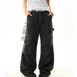 American Vintage Pleated Wide-Leg Work Pants for Women - Loose and Slimming Casual Style, Versatile Fashion Essential
