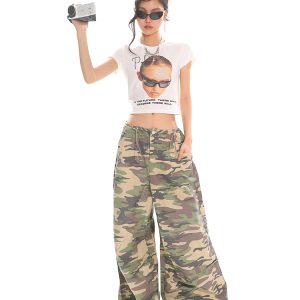 American Vintage Portrait Print Short Sleeve T-Shirt for Women - Slim Fit Summer Top, Y2K Style, Hot Girl Fashion