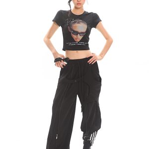 American Vintage Portrait Print Short Sleeve T-Shirt for Women - Slim Fit Summer Top, Y2K Style, Hot Girl Fashion