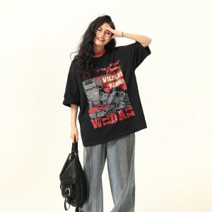 American Vintage Short Sleeve T-Shirt for Men and Women, Trendy Niche Print, 2025 Summer Style, Casual 90s Inspired Tee