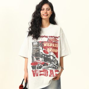 American Vintage Short Sleeve T-Shirt for Men and Women, Trendy Niche Print, 2025 Summer Style, Casual 90s Inspired Tee