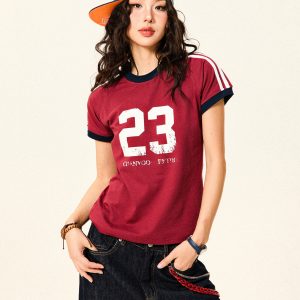 American Vintage Sorona Sports Short Sleeve T-Shirt for Women - Summer Slim Fit Raglan Crop Top, Casual 90s Style