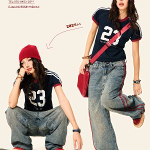 American Vintage Sorona Sports Short Sleeve T-Shirt for Women - Summer Slim Fit Raglan Crop Top, Casual 90s Style