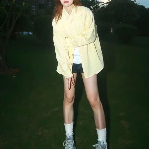 American Vintage Striped Long Sleeve Shirt with Dog Embroidery, Spring Style Loose Top, Casual 90s Inspired Jacket