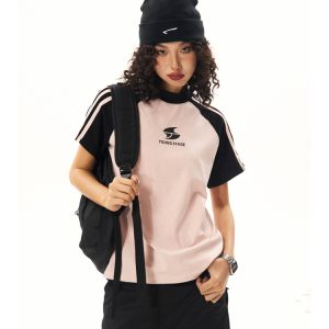 American Vintage Style Short Sleeve T-Shirt for Women, Summer Raglan Slim Fit Top, Y2K Inspired Fashion