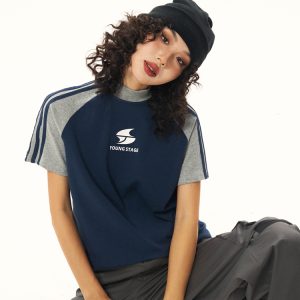 American Vintage Style Short Sleeve T-Shirt for Women, Summer Raglan Slim Fit Top, Y2K Inspired Fashion