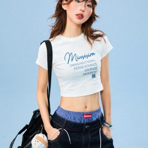 American Vintage Yellow Crop Top for Women, Short Sleeve Slim Fit T-Shirt, Summer Style, Retro 90s Vibe