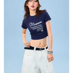American Vintage Yellow Crop Top for Women, Short Sleeve Slim Fit T-Shirt, Summer Style, Retro 90s Vibe
