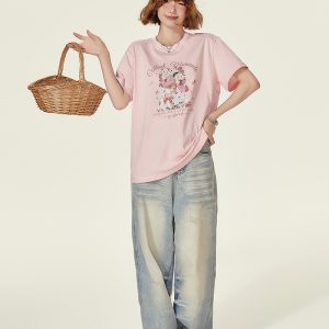 Animal Cartoon Print Round Neck Short Sleeve T-Shirt for Women - Summer Loose Slim Fit Top