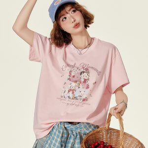 Animal Cartoon Print Round Neck Short Sleeve T-Shirt for Women - Summer Loose Slim Fit Top