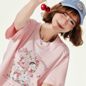 Animal Cartoon Print Round Neck Short Sleeve T-Shirt for Women - Summer Loose Slim Fit Top