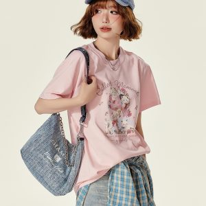 Animal Cartoon Print Round Neck Short Sleeve T-Shirt for Women - Summer Loose Slim Fit Top