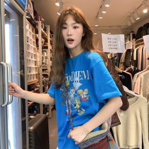 Animal Party Printed Short Sleeve T-shirt for Women, Spring 2025 Loose Fit, Casual Tee, Fun Graphic Top, Y2K Style Fashion.