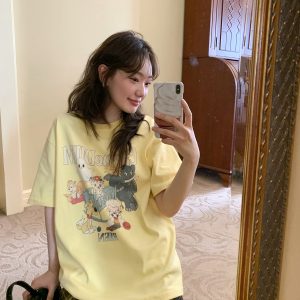 Animal Party Printed Short Sleeve T-shirt for Women, Spring 2025 Loose Fit, Casual Tee, Fun Graphic Top, Y2K Style Fashion.