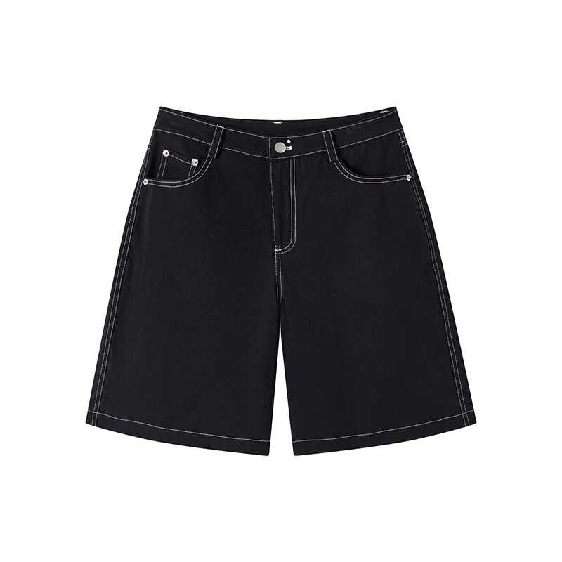 Anime-Style Black Loose Straight Low-Waist Five-Point Shorts for Casual Streetwear, Y2K Aesthetic