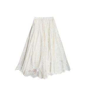 Apricot Butterfly Lace Midi Skirt for Women - Loose A-Line Vintage Style Long Skirt for Autumn and Winter Fashion