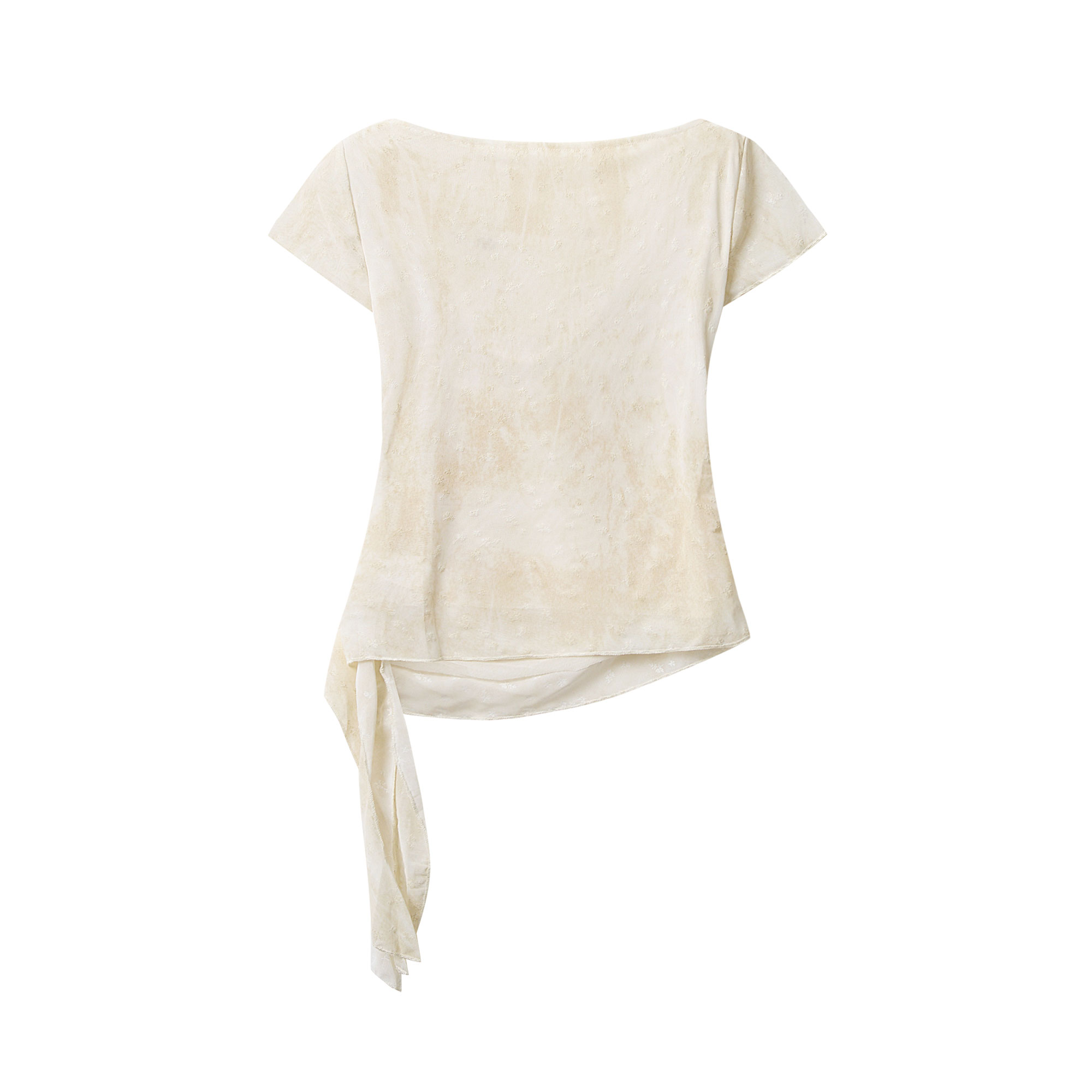 Apricot Gradient Off-Shoulder Top for Women with Flowing Ribbons, Slim Fit Short Sleeves - Summer Fashion Essential