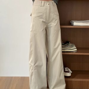 Apricot Straight-Leg Casual Pants for Women, Plus Size Flattering Wide-Leg Work Trousers, 2025 Fashion Trend