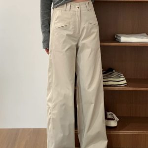 Apricot Straight-Leg Casual Pants for Women, Plus Size Flattering Wide-Leg Work Trousers, 2025 Fashion Trend
